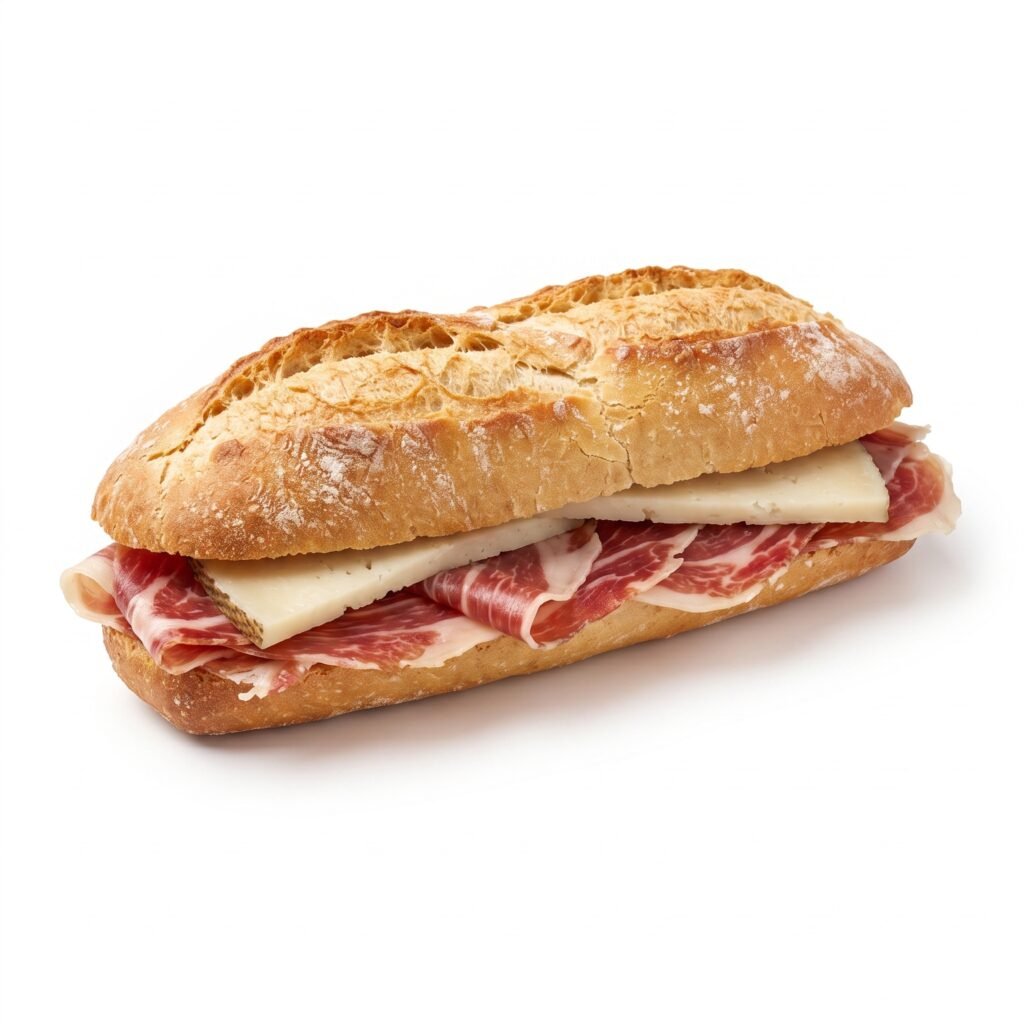 Bocadillo de jamón serrano y queso manchego